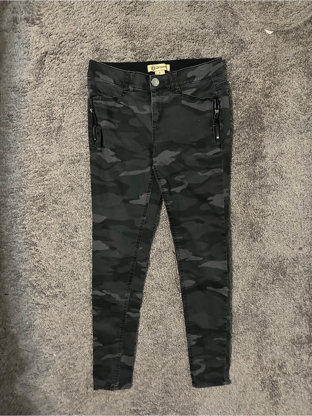 Democracy Black Gray Camouflage Zip-Pocket Jeans